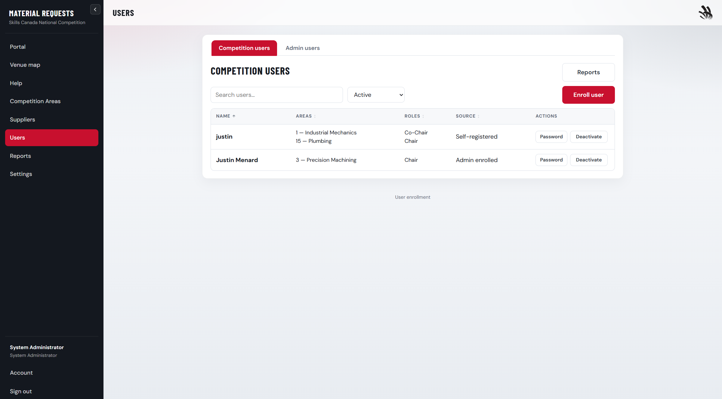 Supplier catalog modal with item list